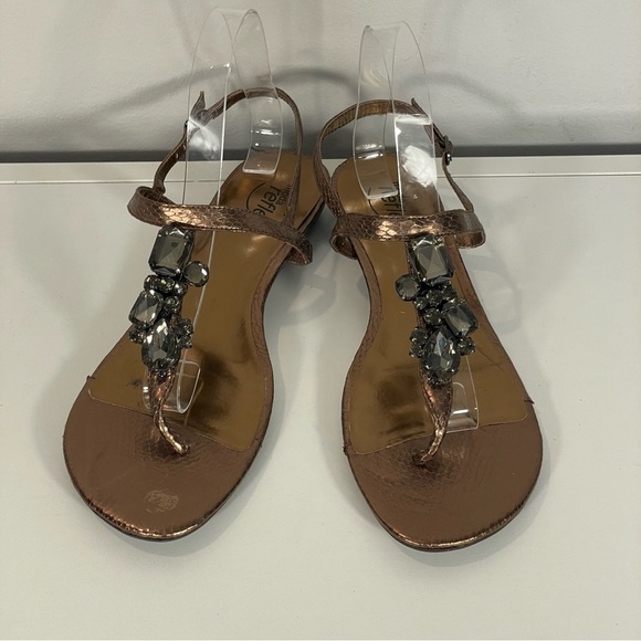 Moda Reflex Bronze Faceted Jeweled Thong Low Heel Strap Comfort Sandals Sz 10 - Picture 1 of 12